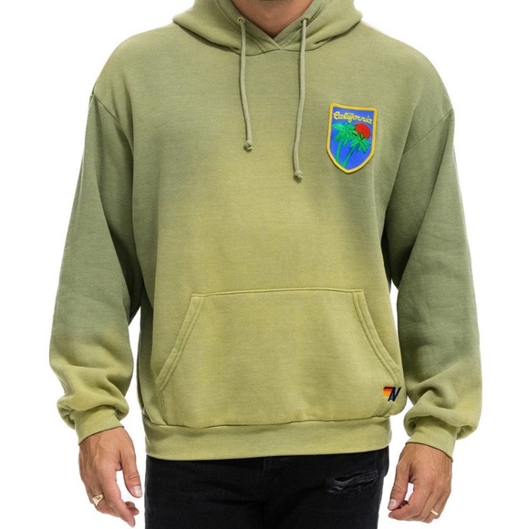 Aviator Nation California Palm Patch Relaxed Pullover Hoodie In Faded Army, XS. - Picture 3 of 8
